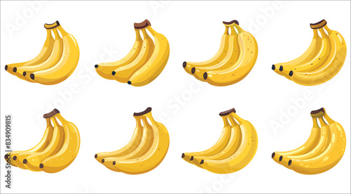 Set of realistic banana, Yellow banana on white background, Yellow fruit and bunch of bananas, Set of different banana vector, Fresh banana, Vector banana set, Fruit, Fresh, Banana, Organic, Tasty
