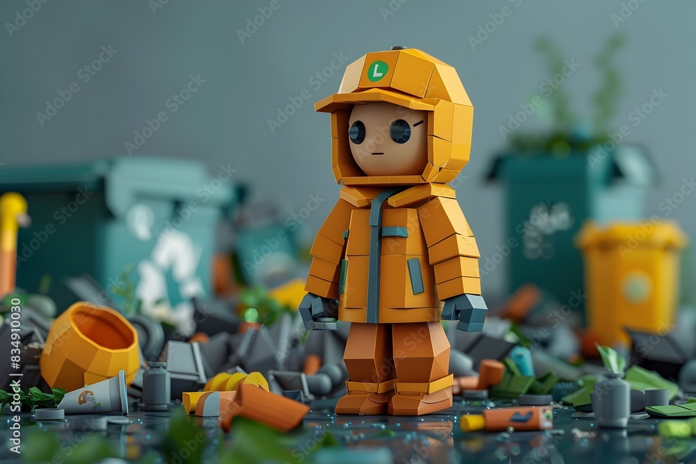 Stylized 3D Rendered Lowpoly Character in Waste Management Environment for NFT Game Design Stylized 3D Rendered Lowpoly Character in Waste Management Environment for NFT Game Design