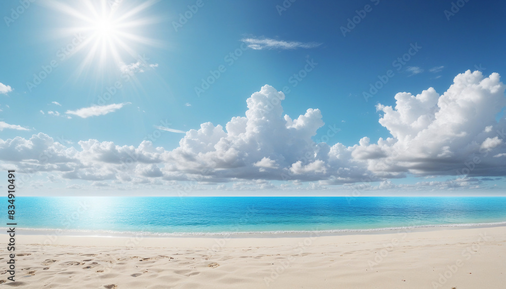 Obraz premium Tranquil Coastal Paradise: Ethereal Cloudscape Over the Horizon