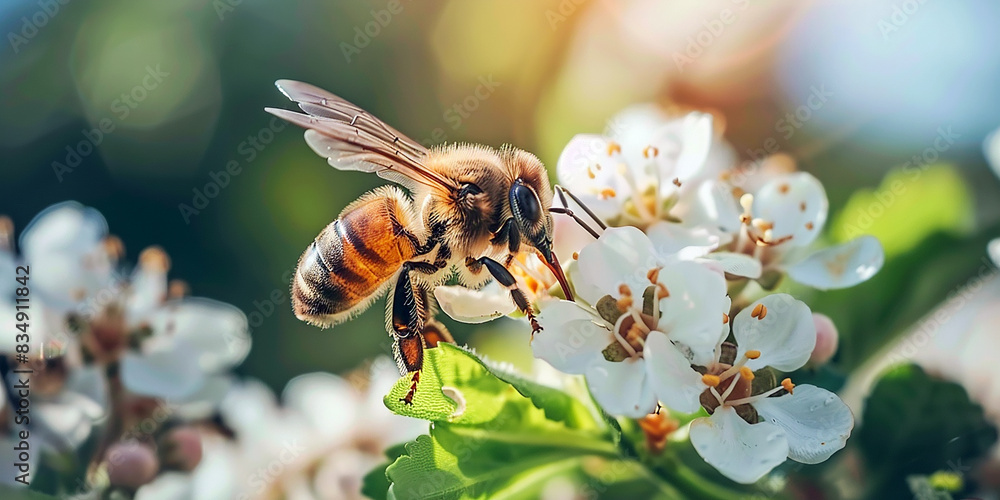 flowery meadow and bees. AI generative. flowery meadow and bees. AI generative.