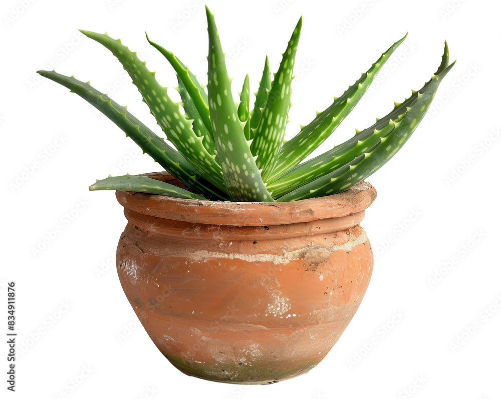 Plant aloe vera in a clay pot. Transparent background Plant aloe vera in a clay pot. Transparent background