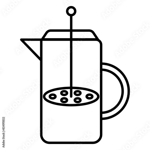 Illustration depicting a black French press teapot icon on a white background