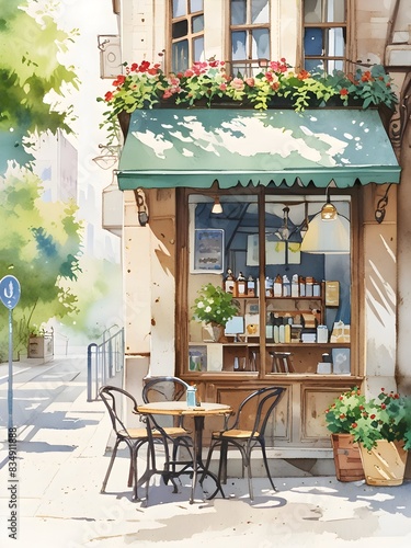 Watercolor Cafe Shop Illustration Art