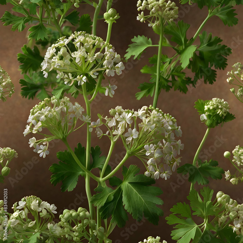 a stunning arrangement of coriander seeds and flowers. Each seed is meticulously detailed