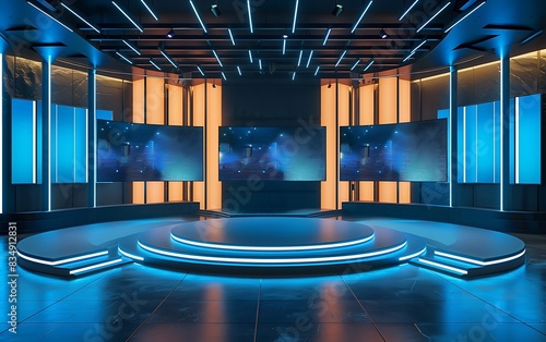 A virtual TV studio set with an elegant round stage photo