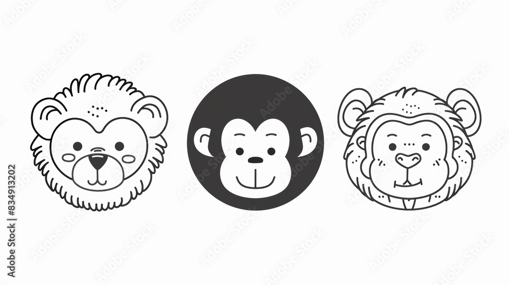Monkey. Line drawing of cute animal. Baby nursery art. Monkey. Line drawing of cute animal. Baby nursery art.