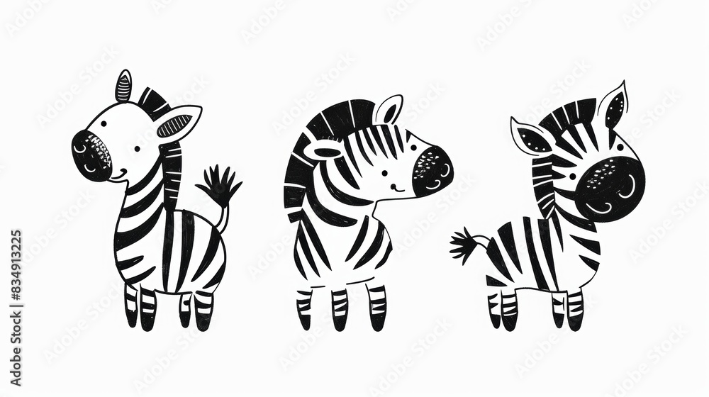 Zebra. Line drawing of cute animal. Baby nursery art. Zebra. Line drawing of cute animal. Baby nursery art.