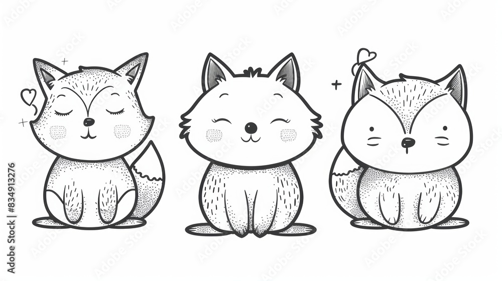 Obraz premium Fox. Line drawing of cute animal. Baby nursery art.
