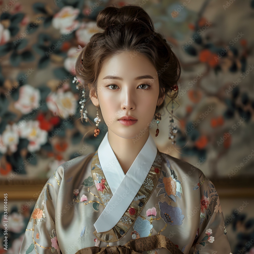Portrait of a young woman in traditional Korean dress Portrait of a young woman in traditional Korean dress