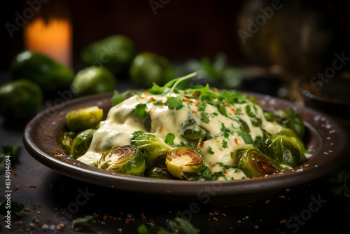 creamed brussels sprout, creamy and savory brussels sprout side dish. generative ai