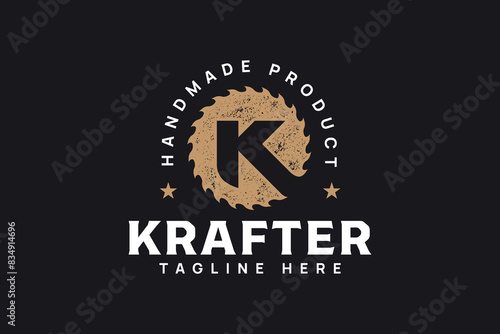 letter K with circle saw logo design for carpenter and handmade product business