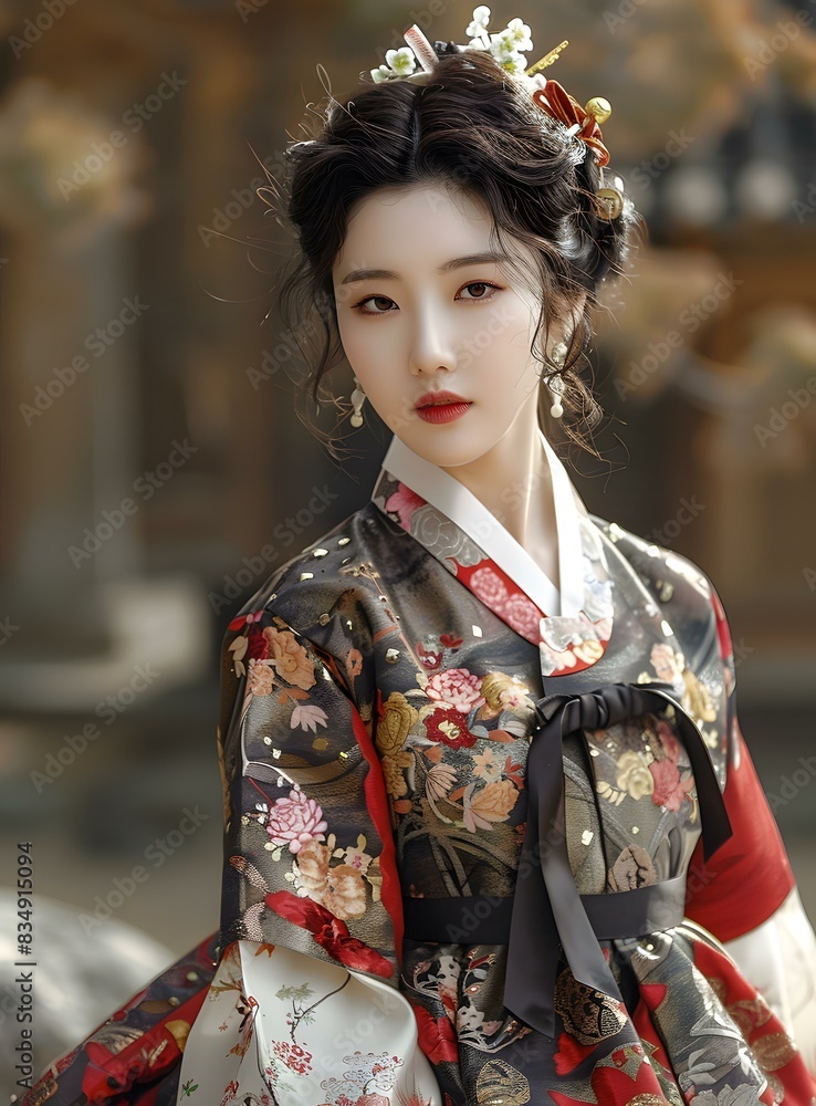 Portrait of a young woman in traditional Korean dress, or Hanbok Portrait of a young woman in traditional Korean dress, or Hanbok