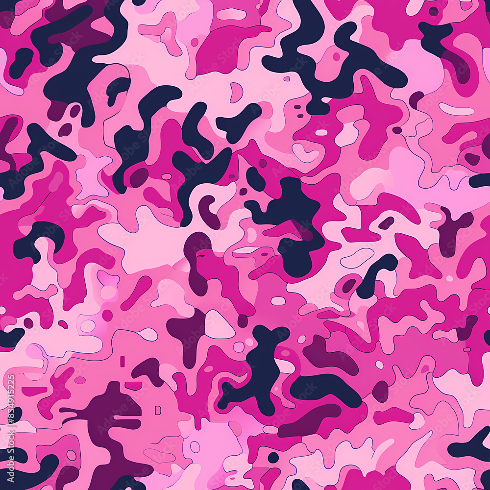 Pink Camouflage Pattern in Shades of Green - Irregular Shapes Design