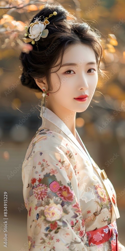 Portrait of a beautiful Asian woman in traditional Korean dress, or Hanbok Portrait of a beautiful Asian woman in traditional Korean dress, or Hanbok