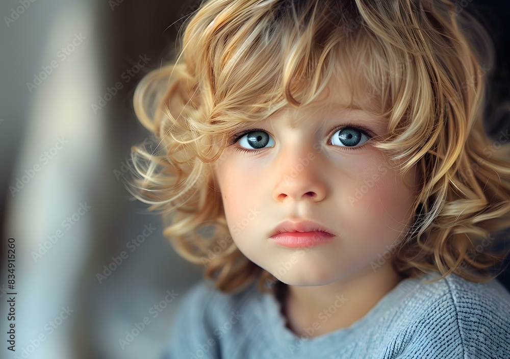 Portrait of a cute caucasian toddler boy with blond curly hair and blue eyes Portrait of a cute caucasian toddler boy with blond curly hair and blue eyes