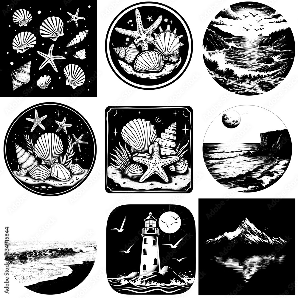 set of black and white icons set of black and white icons