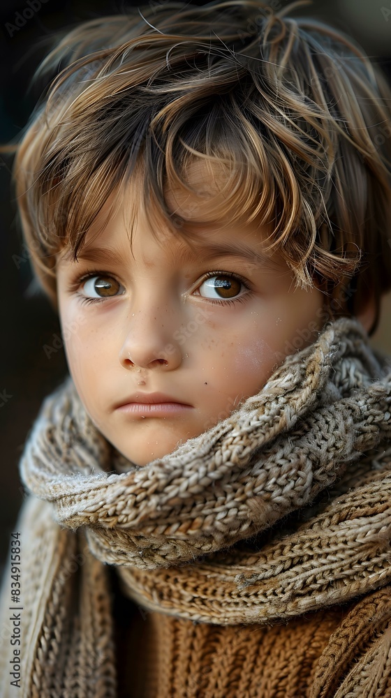 Portrait of a Young Boy Wearing a Knitted Scarf Portrait of a Young Boy Wearing a Knitted Scarf