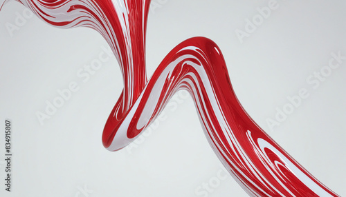 The three-dimensional water wave twists and swirls in vibrant red hues against a white background