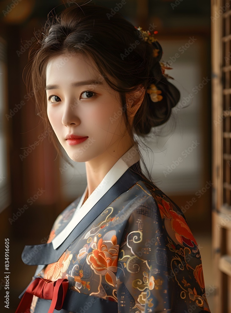 Portrait of a young woman in traditional Korean dress, or Hanbok Portrait of a young woman in traditional Korean dress, or Hanbok