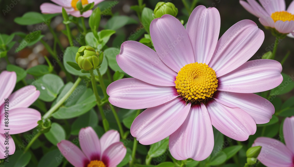 Obraz premium Enhance your garden with the stunning beauty of xeranthemum flowers and create a peaceful atmosphere with Generative AI technology