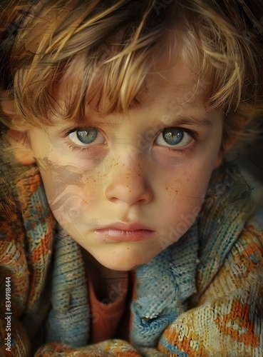 Portrait of a young boy with freckles and blue eyes © duyina1990