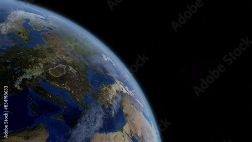 Fly Zoom into Hungary through space to see the country map region from above from space. Detailed map Showing area, HD and 4K. Animation.