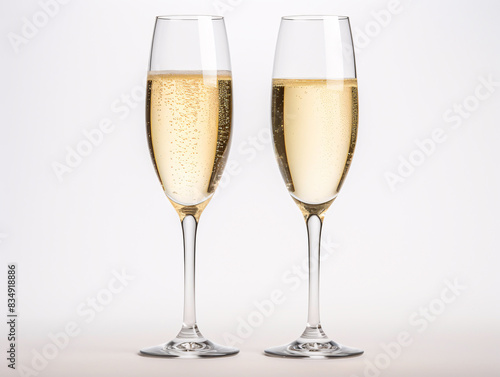 two glasses of champagne with bubbles
