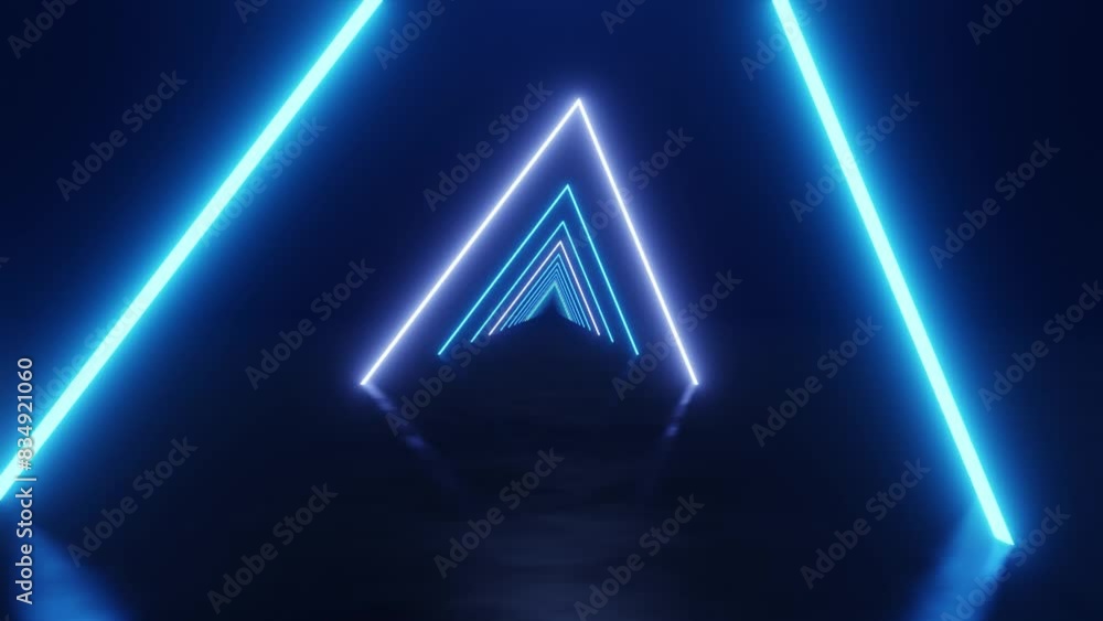 Abstract of dark sci-fi tunnel, Futuristic neon light in geometric form. Loop animation. Abstract of dark sci-fi tunnel, Futuristic neon light in geometric form. Loop animation.