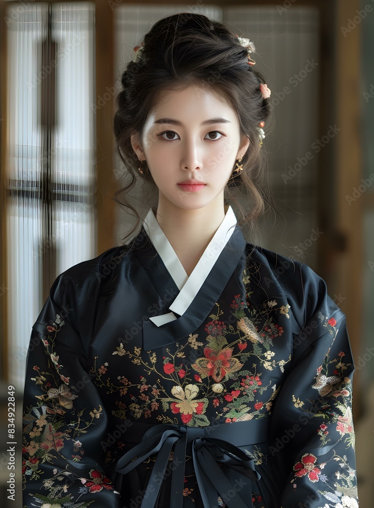Korean Woman Wearing Traditional Hanbok Dress Korean Woman Wearing Traditional Hanbok Dress
