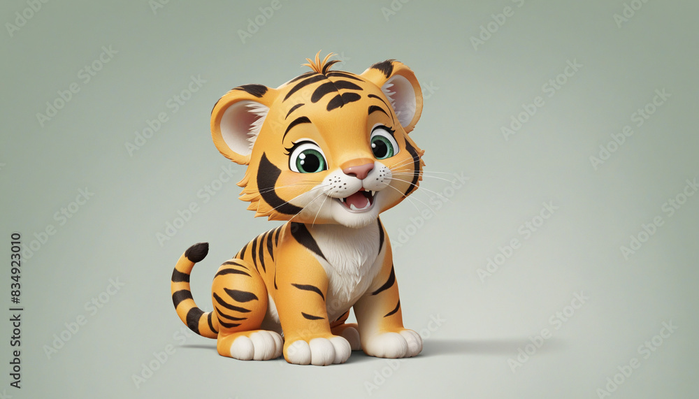 Adorable baby tiger in a playful cartoon jungle scene, perfect for children's birthday cards and nursery decor Adorable baby tiger in a playful cartoon jungle scene, perfect for children's birthday cards and nursery decor