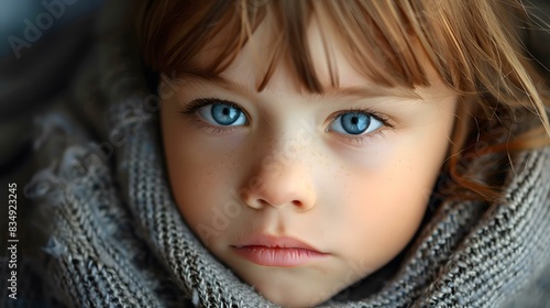 Portrait of a young girl with blue eyes and freckles