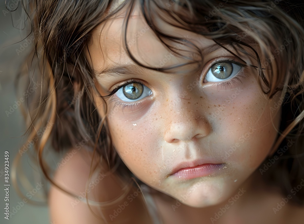 Portrait of a young girl with freckles and green eyes Portrait of a young girl with freckles and green eyes