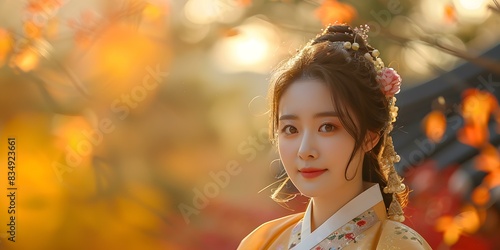 Portrait of a young woman in traditional Korean hanbok dress