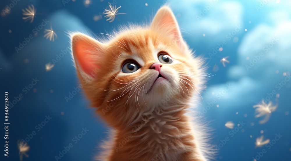 a cat looking up at a dandelion a cat looking up at a dandelion