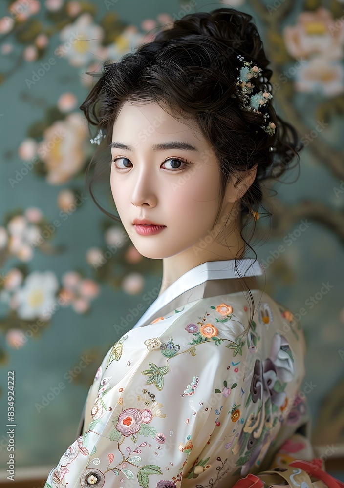 Portrait of a young woman in traditional Korean dress Portrait of a young woman in traditional Korean dress