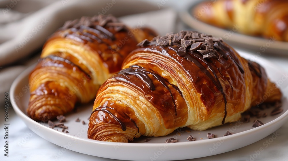 Freshly baked croissants with chocolate sprinkles on top.