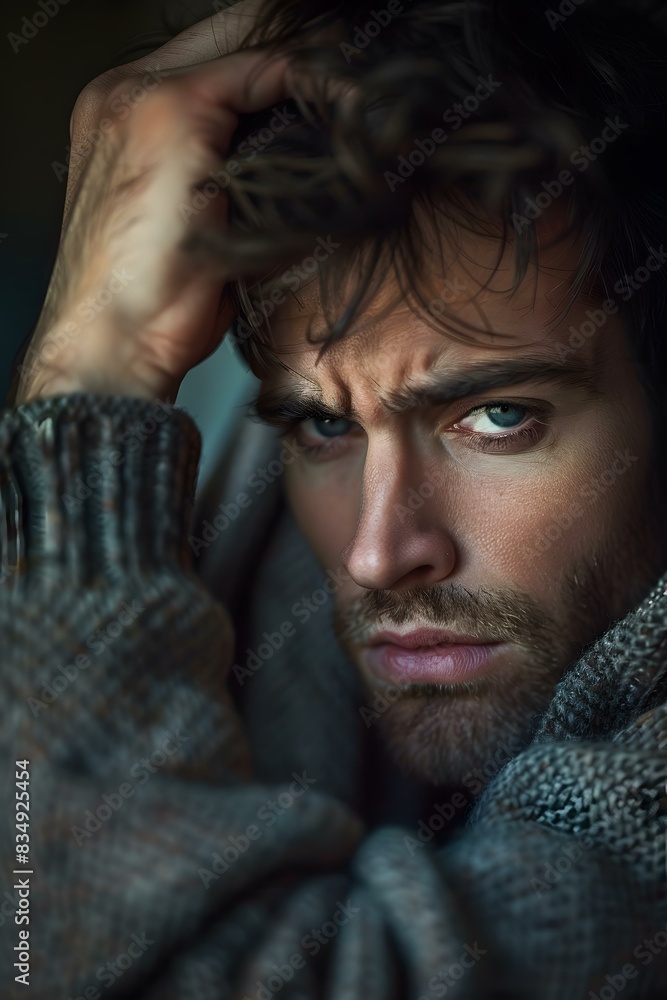Portrait of a handsome young man with blue eyes and dark hair Stock ...