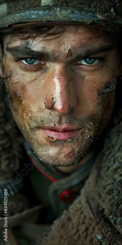 Portrait of a soldier with dirt on his face