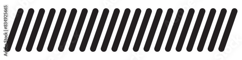 Slash divider. Slash line border. Diagonal parallel lines divider strip. Angle of tilt stripes. Black pattern of footer isolated on white background. 11:11