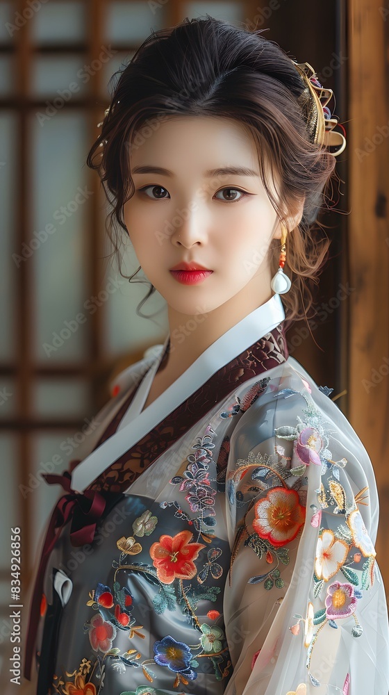 Portrait of a beautiful young Korean woman in traditional dress Portrait of a beautiful young Korean woman in traditional dress