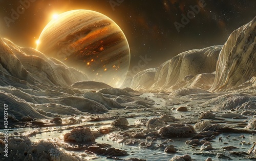 alien landscape on Europa with potential signs of life photo