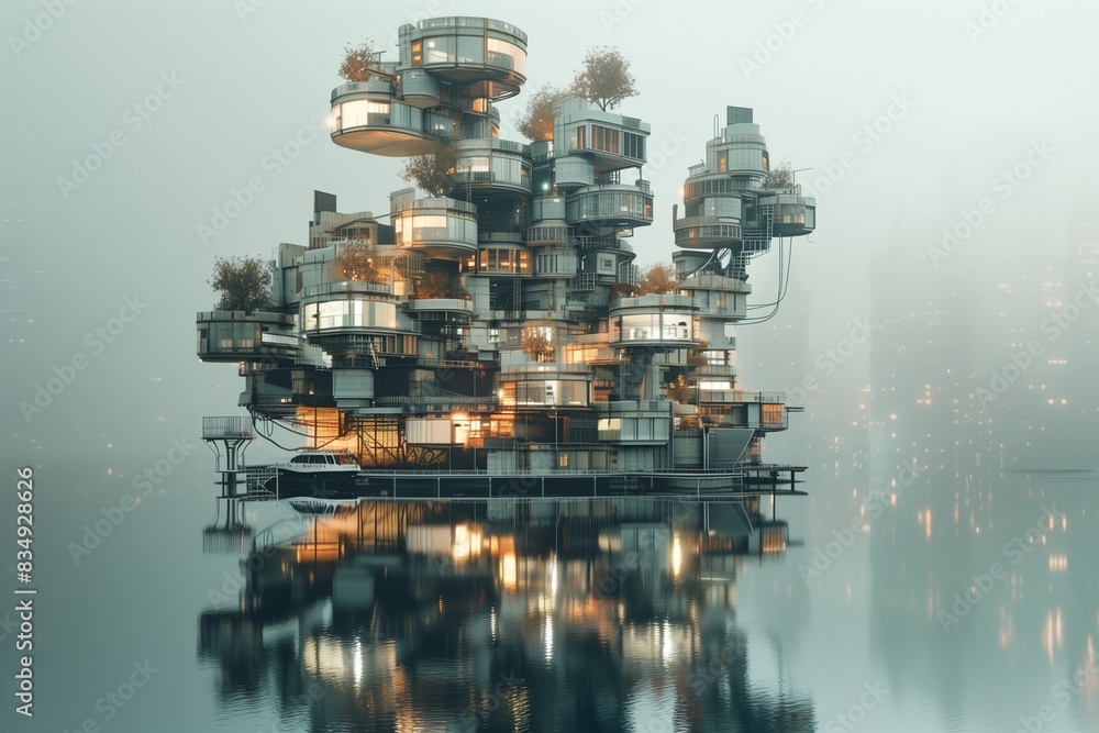 AI generated illustration of a futuristic cityscape with abundant greenery AI generated illustration of a futuristic cityscape with abundant greenery