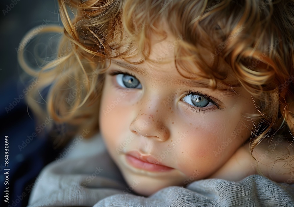 Close up of a Young Child with Blue Eyes and Freckles Close up of a Young Child with Blue Eyes and Freckles