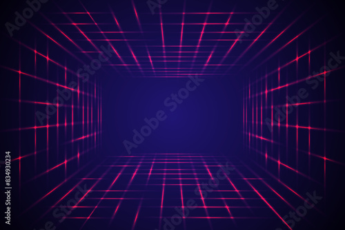 3D laser cube wireframe background. Cyberspace and virtual reality concept.