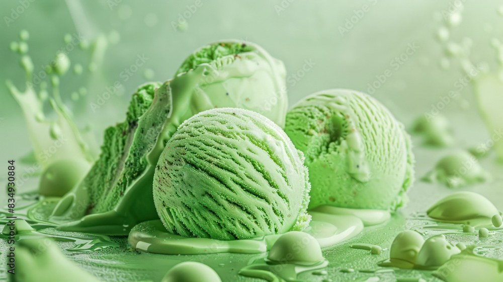 A green matcha ice cream scoops with matcha powder and mint leaf on light green background. pistachio ice cream. Green Organic Avocado Ice Cream. vegetarian ice cream. Healthy dessert. Keto diet A green matcha ice cream scoops with matcha powder and mint leaf on light green background. pistachio ice cream. Green Organic Avocado Ice Cream. vegetarian ice cream. Healthy dessert. Keto diet