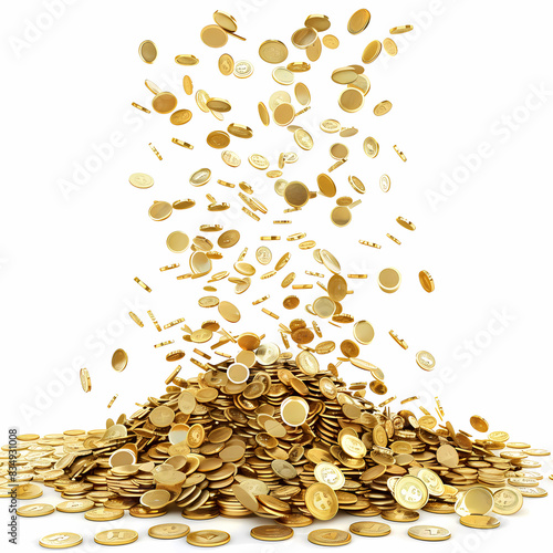 Large Pile of Gold Coins with Coins Falling onto It - Wealth and Prosperity Concept