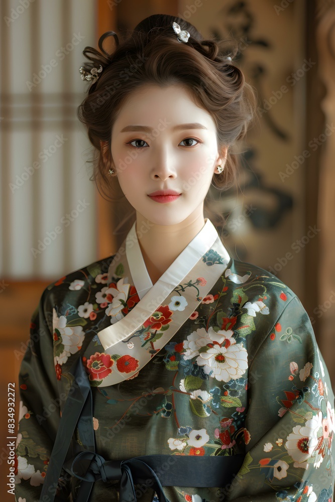 Korean Woman Wearing Traditional Hanbok Dress Korean Woman Wearing Traditional Hanbok Dress