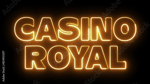 Casino Royal text font with neon light. Luminous and shimmering haze inside the letters of the text Casino Royal. Casino Royal neon sign.