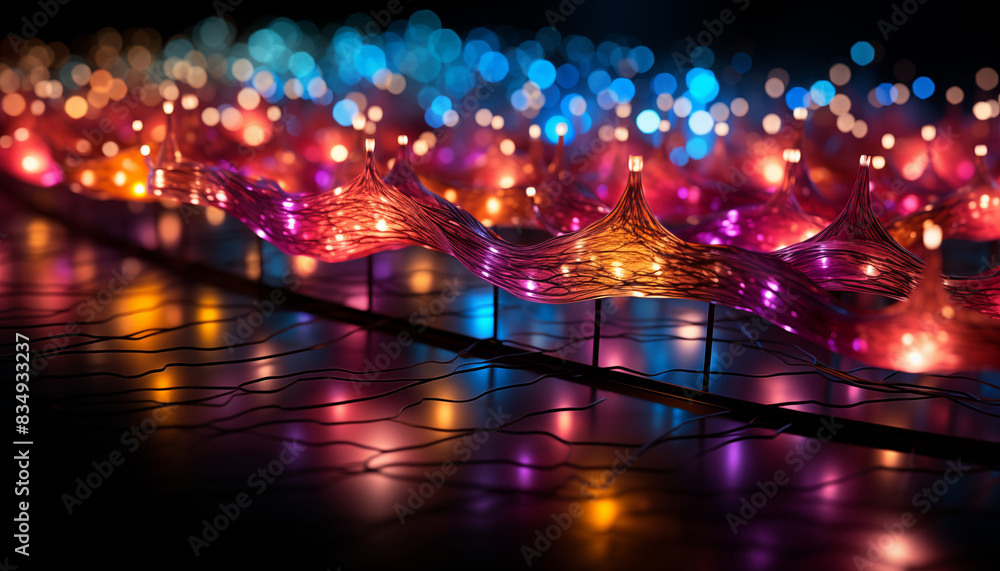 An Intricate Web of Glowing Fiber Optic Cables Transmitting Multicolored Data Streams Through a Dark, Space-like Background An Intricate Web of Glowing Fiber Optic Cables Transmitting Multicolored Data Streams Through a Dark, Space-like Background