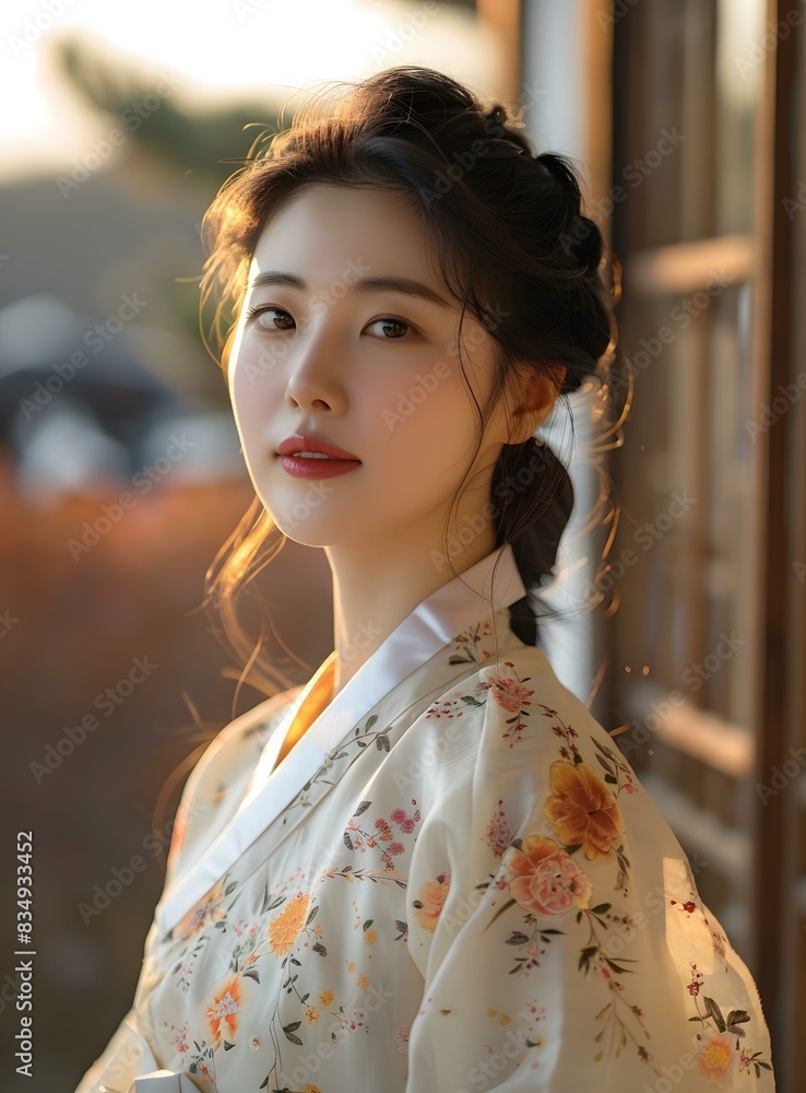 Φωτογραφία Portrait of a young woman in traditional Korean dress, or Hanbok